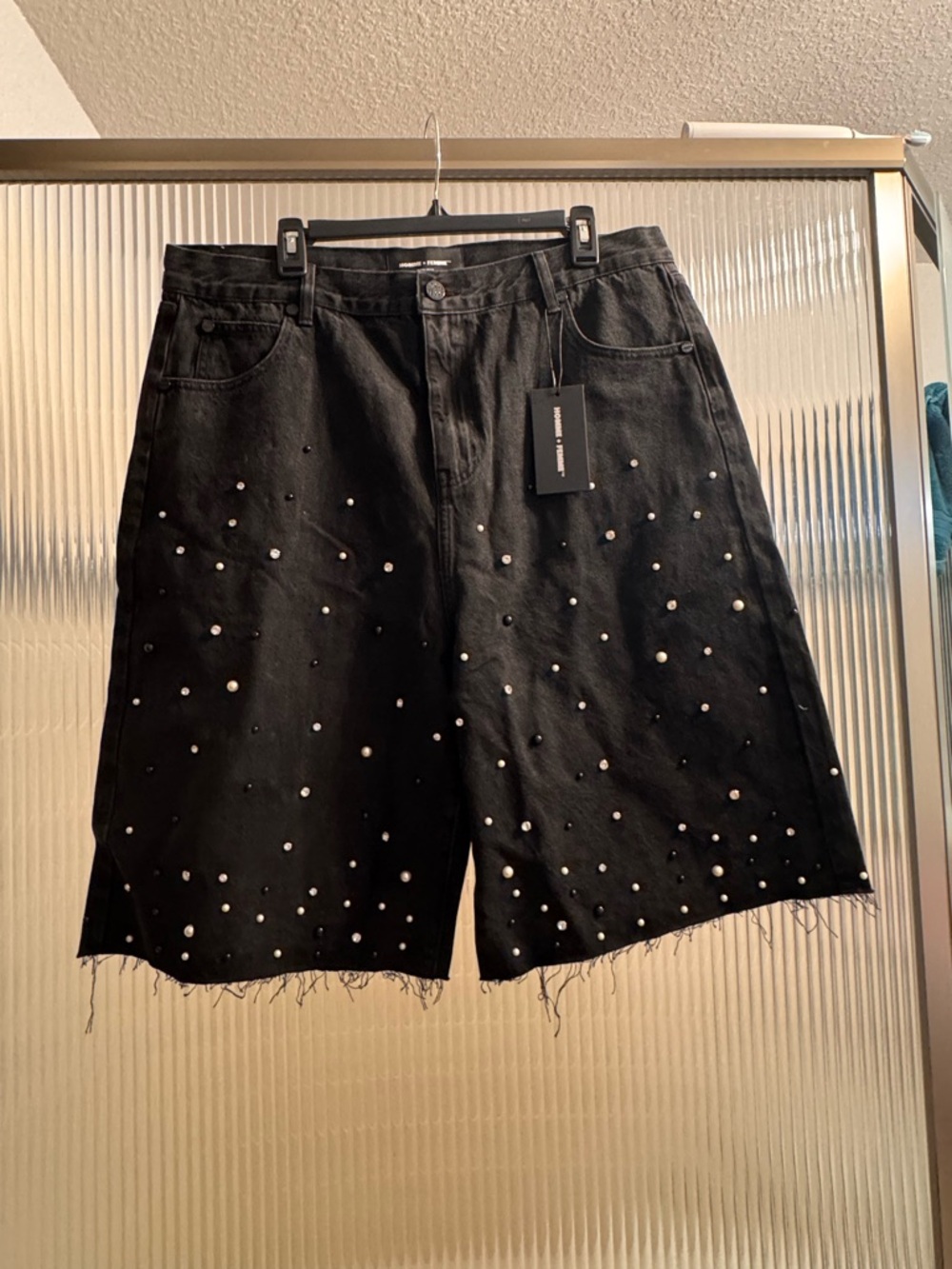 Homme + Femme Studded Denim Shorts – Size 38 🖤✨
